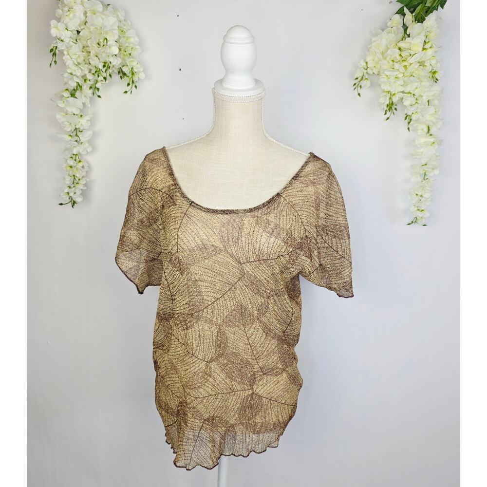 Charlotte Russe Y2K Sheer Top Large Brown Leaf Forest Fairy Goblin Boho Earthy - Picture 4 of 16